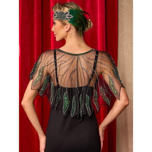 Women's Sequin Beaded 1920s Shawl Wrap Flapper Evening Party Dress Accent - Picture 3 of 6